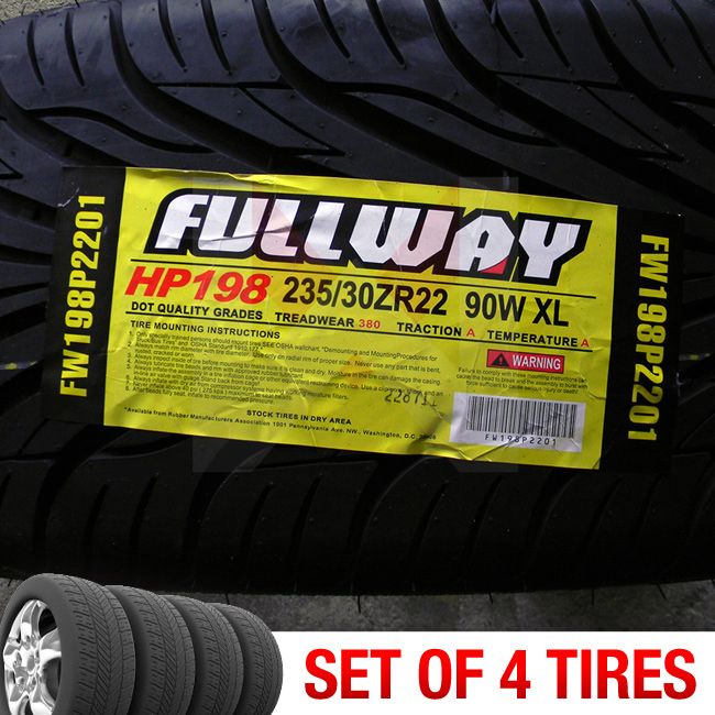 Set of 4 New 235 30R22 Fullway HP198 Tire Package 235 30 22 2353022