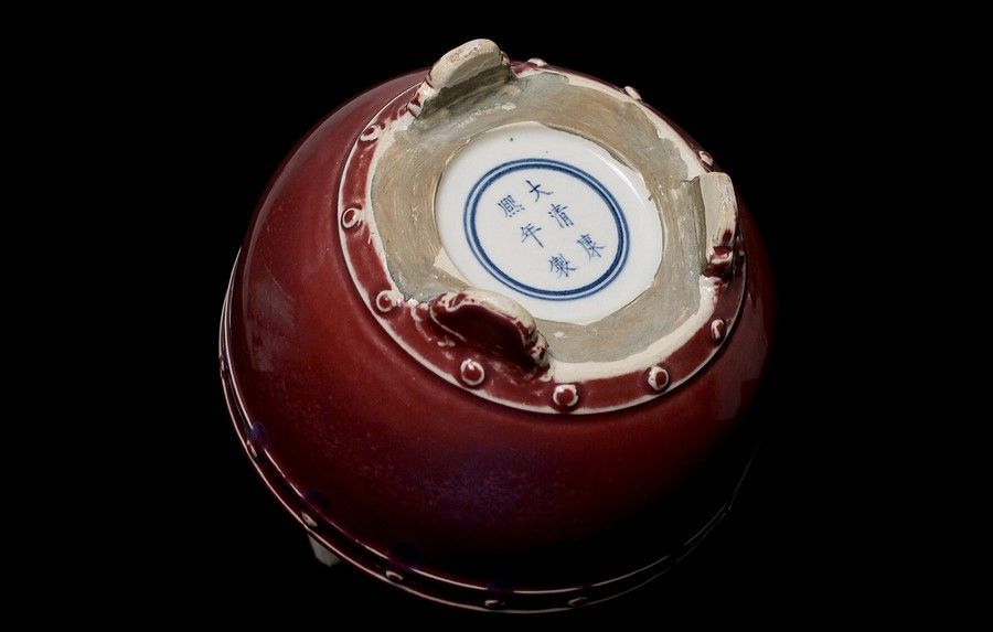 Chinese 18th C Ox Blood Monochrome Censer Tripod Incense Burner Signed