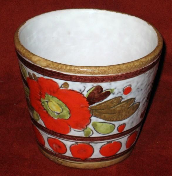 Vintage 1954 Italy Flower Pot Pottery Glazed Hand Crafted Orange