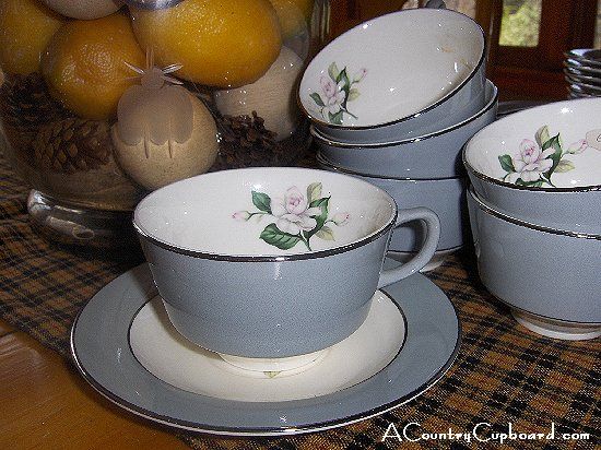 Vntg Homer Laughlin Cup Saucer Sets White Rose Gray 342