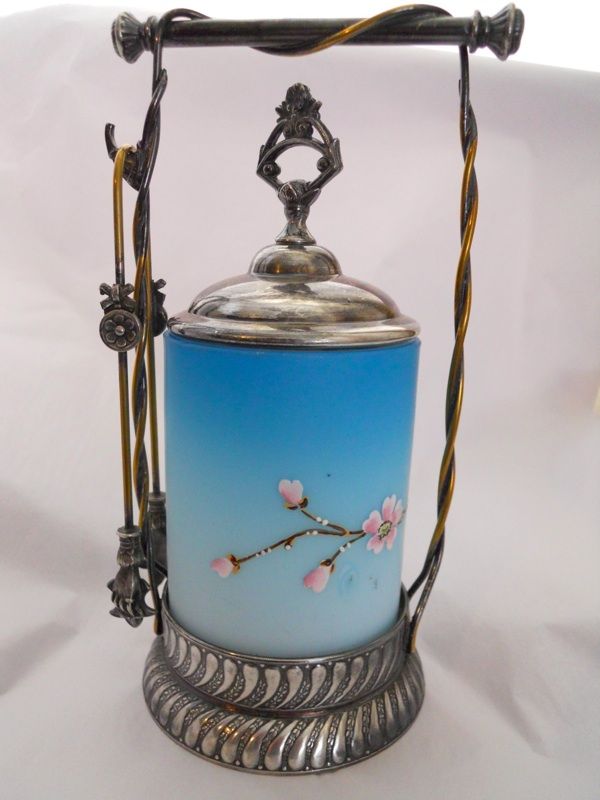 BARBOUR VICTORIAN SILVER PLATED PICKLE JAR W/ CHERRY BLOSSOM CASED