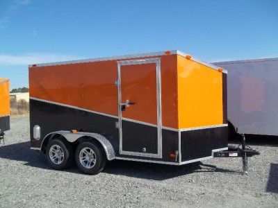 12 Enclosed Double Motorcycle Trailer Black Orange Slant Pkg 2012