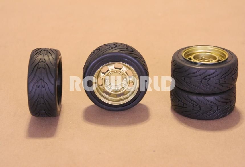 RC 1 10 Car Tires Wheels Rims Package Kyosho Tamiya HPI Gold Old