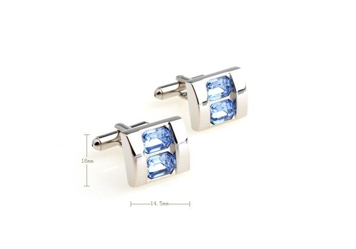 Lit Blue Hexagon Crystals Rectangular Platinum Cufflink