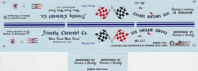 Ronnie Sox Friendly Chevrolet 1963 NHRA Decals Slixx 1954