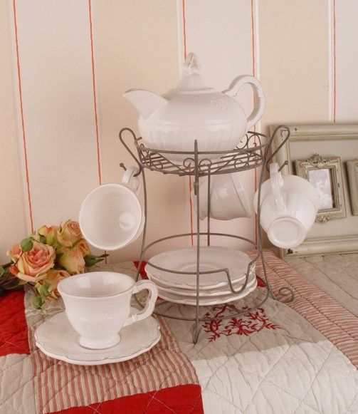 SHABBY CHIC TEESERVICE VINTAGE WEISS ENGLISCH TISCHSET PALAZZO