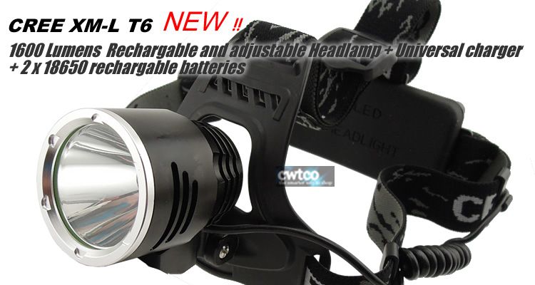 1600 Lumens CREE XM L XML T6 LED Stirnlampe Kopflampe Headlamp +2x