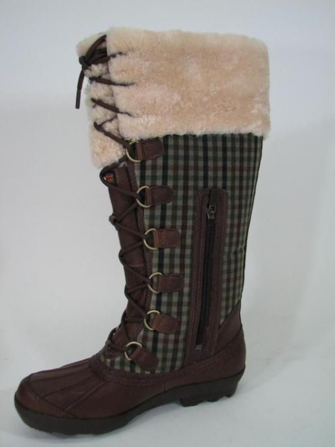 Ugg Edmonton Boot 3226 Womens Sz 9 Brown Leather, Choco Plaid Lace Up