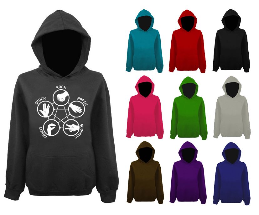 Mens Big Bang Theory Rock Paper Scissors Lizard Spock Hoodie NEW XS