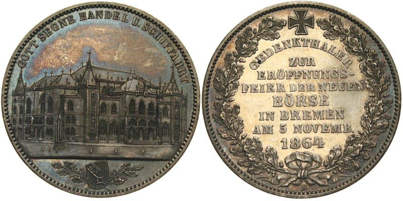 B476 Bremen Taler 1864 Eröffnung der Neuen Börse