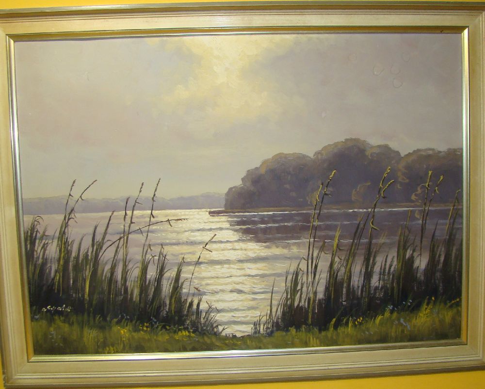 Schmidt Uferlandschaft, Öl/Malfaser, gerahmt, RG 56x75 cm (190