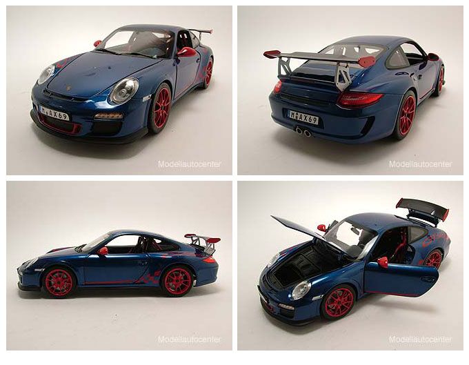 Porsche 911 (997) GT3 RS 2010 blaumetallic/rot, Modellauto 118