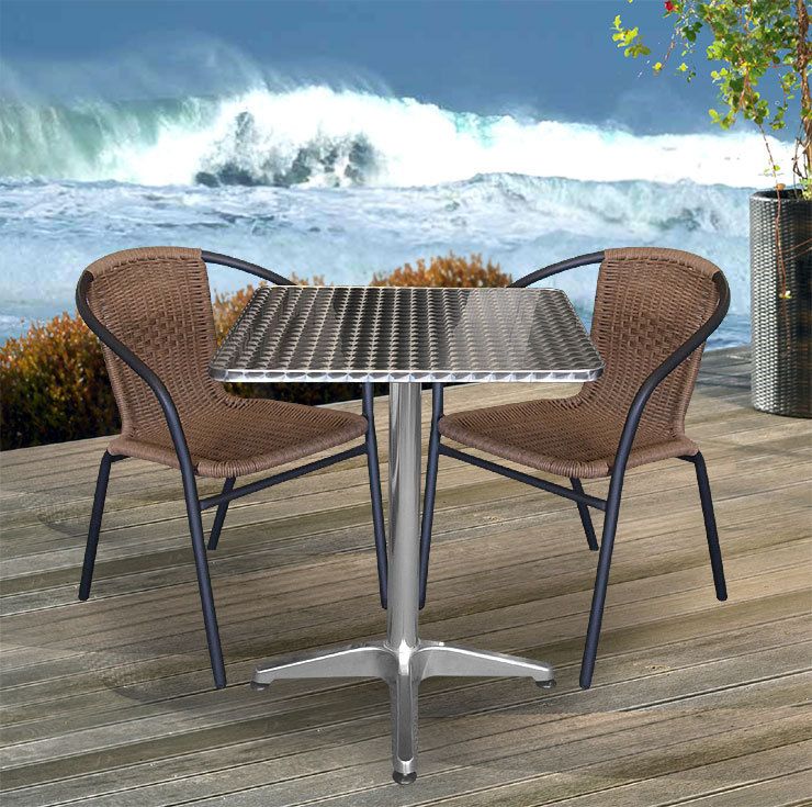 3TLG BISTRO GARNITUR BALKONMOBEL SET ALU TISCH POLY RATTAN BISTROSTUHL