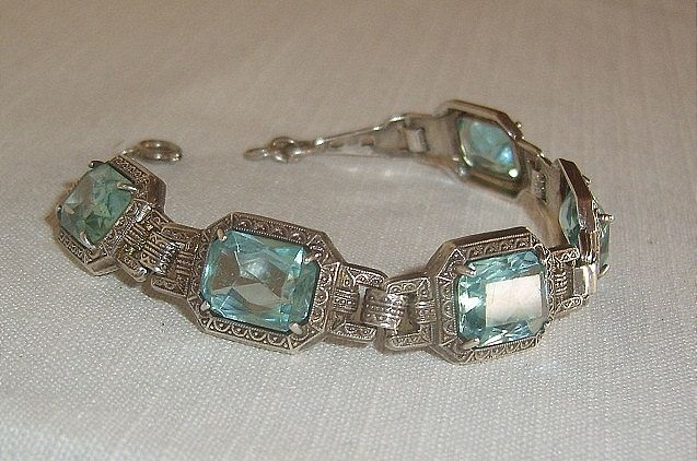 Art Déco Armband Silber 835 blauer Steinbesatz, Millegriffverzierung