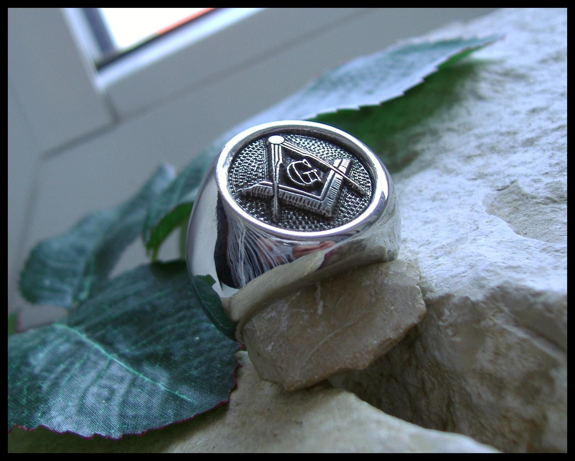 M8   GROSSE 69   22mm AJS FREIMAURER MASONIC RING 316L STAHL SILBER