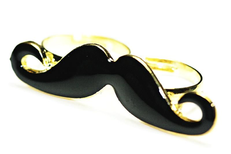 R50 Doppelring Zwei Finger Ring Blogger Schnurrbart Bart Mustache Gold