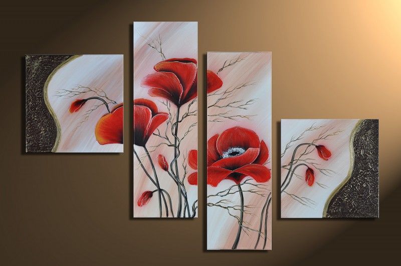 Mohn M3   4 Bilder ca.100x70cm KOMPLETT Handgemalt