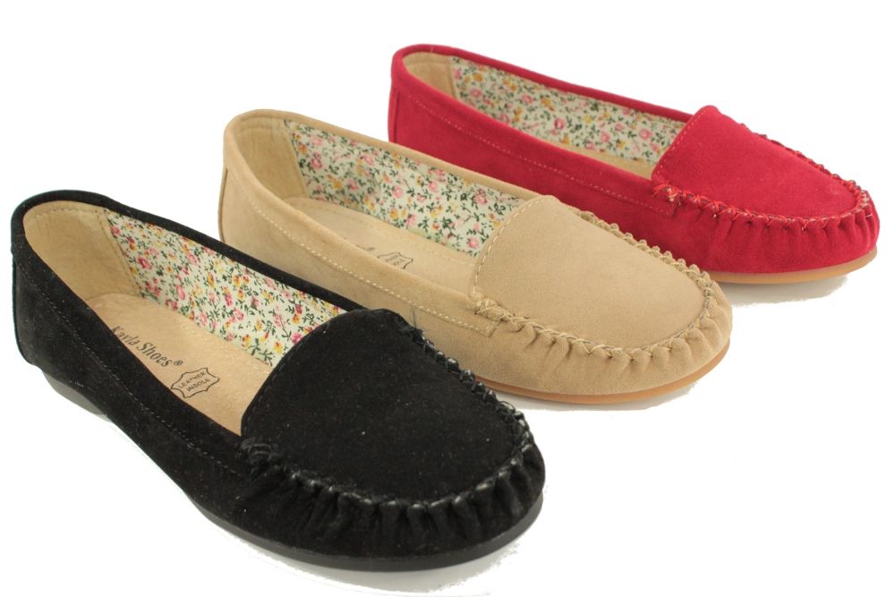 Damen Mokassin Halbschuhe Slipper Ballerinas Mokassins Leder Optik 36