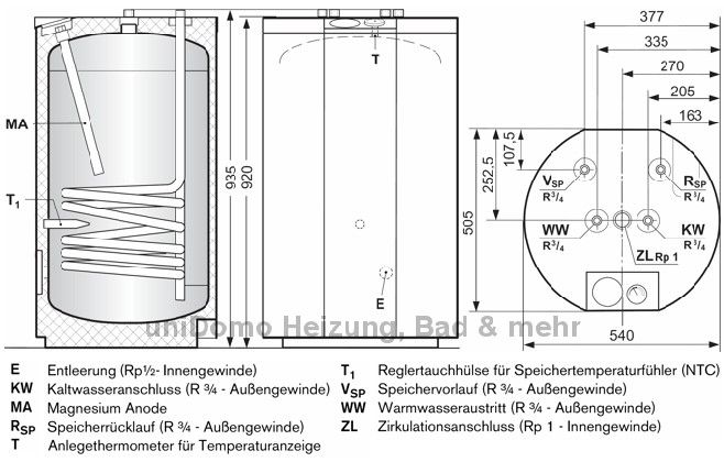 Junkers Warmwasserspeicher ST 120 1 Z indirekt beheizt 117 l / 10 bar