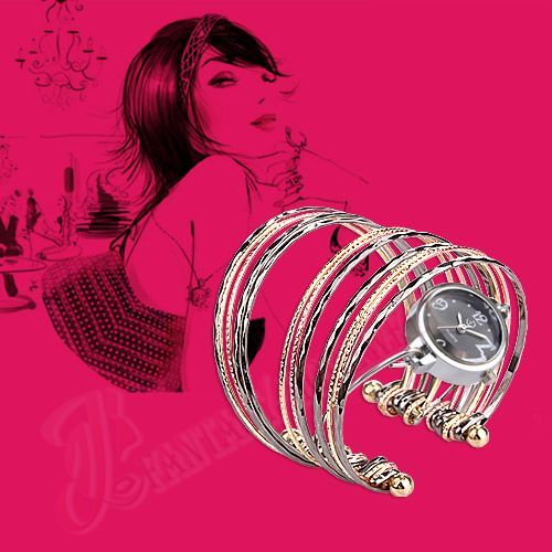 Neu Elegante Damen Armreif mit Quarz Armbanduhr Schmuck