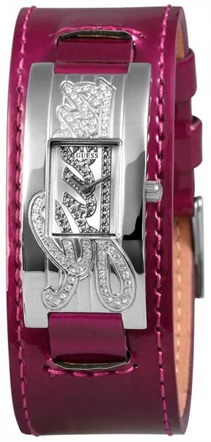 DAMEN UHR SILBER STRASS BORDEAUX ROT LEDER ARMBANDUHR W80055L2 UVP 139