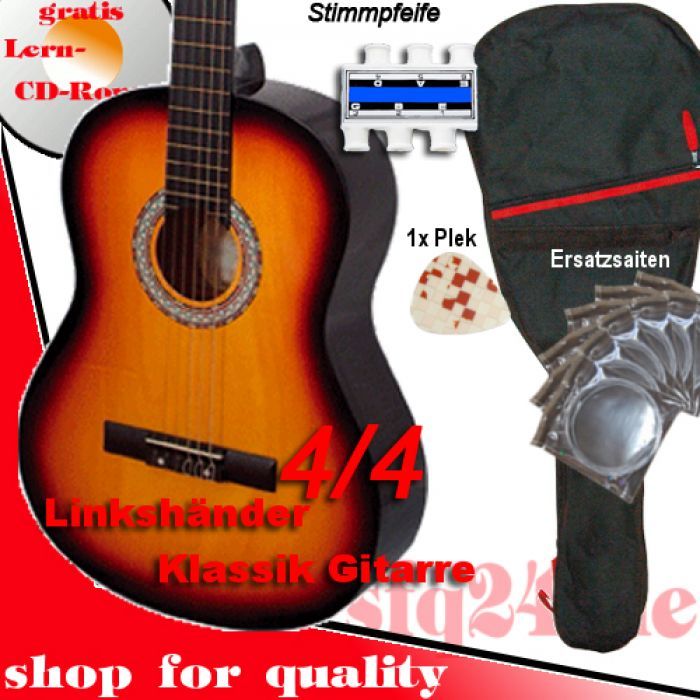 ANFÄNGER KLASSIK GITARRE SET LINKSHÄNDER 4/4 SUNBURST