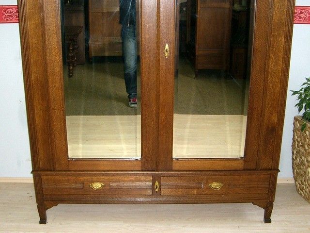 XL Jugendstil Kleiderschrank Dielenschrank ANTIK Garderobe Spiegel