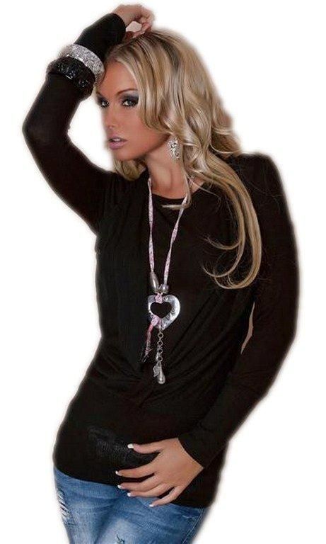 Strick Pullover Pulli Neckholder Sweater Cardigan Long Shirt schwarz S