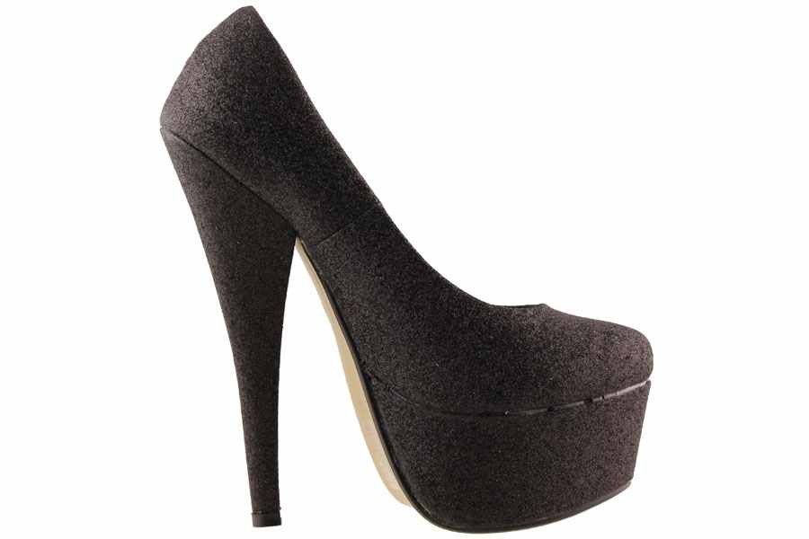 High Heel Glitzer Partyschuh 15cm Stiletto Plateau Schwarz Design