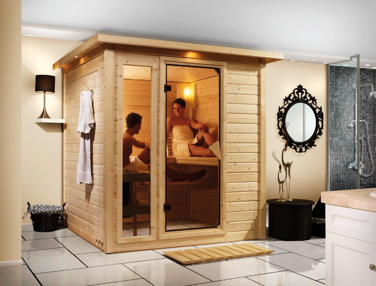 Karibu Sauna Mojave   221 x 198 cm, 40mm Wandstärke, Massivholzsauna