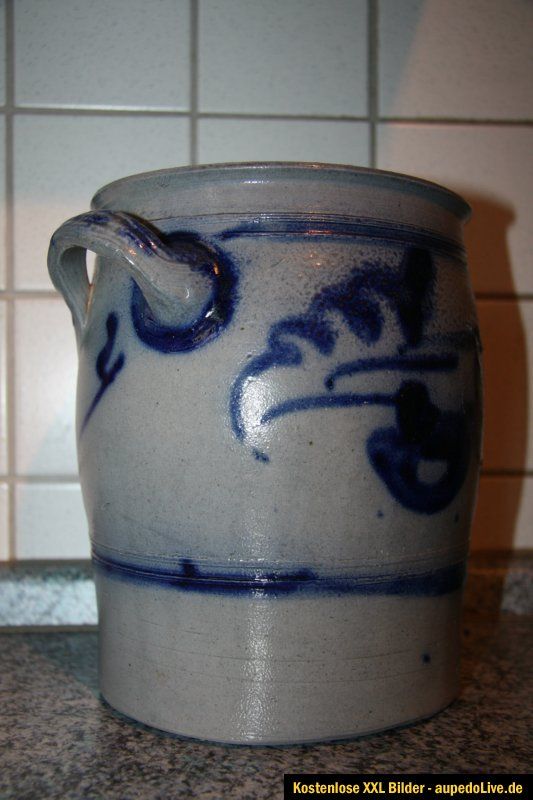 Vorratstopf Steingut, Blaue Salz Keramik, Gurkentopf, Schmalztopf