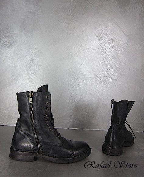 Herren Schuhe Boots MOMA 42 Grunge Nero Leder Black Schwarz Vintage