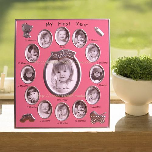 Baby picture Photo frame month by month   1 year pink