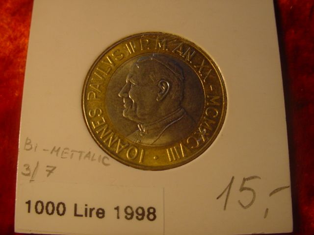 1000 CITTA DEL VATICANO IOANNES PAVLVS II P M AN XX  MCMXCVIII 1998