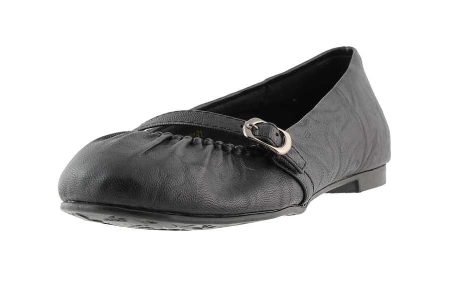 Ballerina Schuh Schnalle ohne Absatz Schwarz Spangen Design Damenschuh