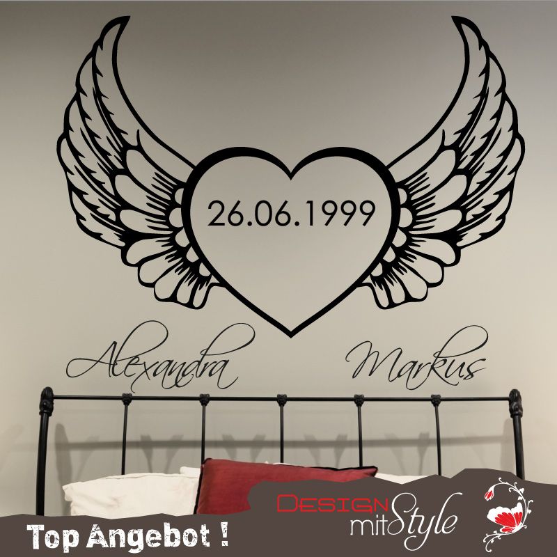 A224 Wandtattoo Schlafzimmer Herz Wunschtext Wunschname Liebe Bett