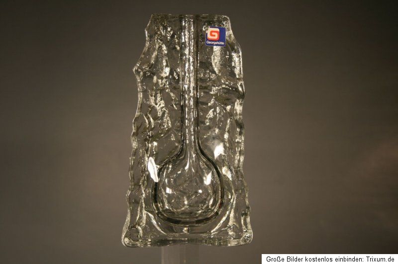 70´s tree barks GLAS VASE GEORGSHÜTTE GLASS   1,4 kg m. LABEL