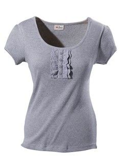 Damen T Shirt grau Rippware Rundhalsausschnitt 252 neu