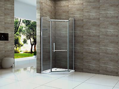 POLIGO 90 x 90 Fünfeck Dusche + Duschtasse Duschkabine Duschwand