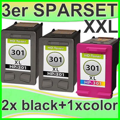 3x HP 301 XL TINTE PATRONEN DESKJET 1000 1050 1055 2050A 3050A 3000