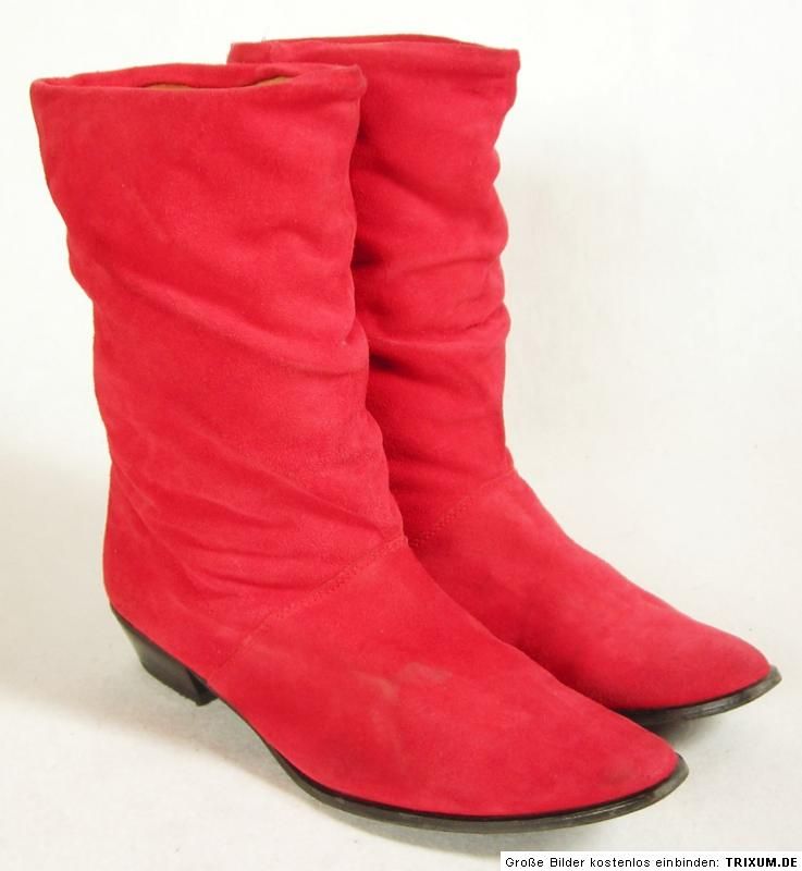 Stiefel Leder Rot 39 Boots Vintage Wildleder Knallrot Slouch