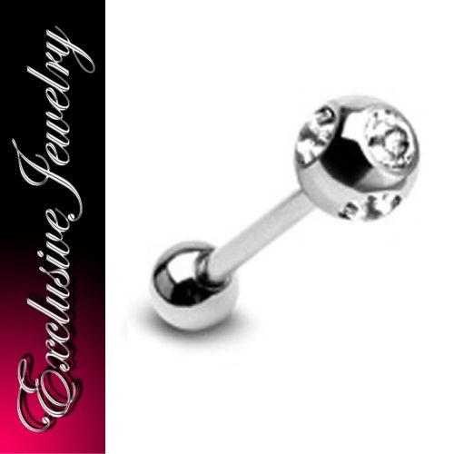 ZUNGENPIERCING 5 GEM TOP BALL 316L STEEL NEU KLAR