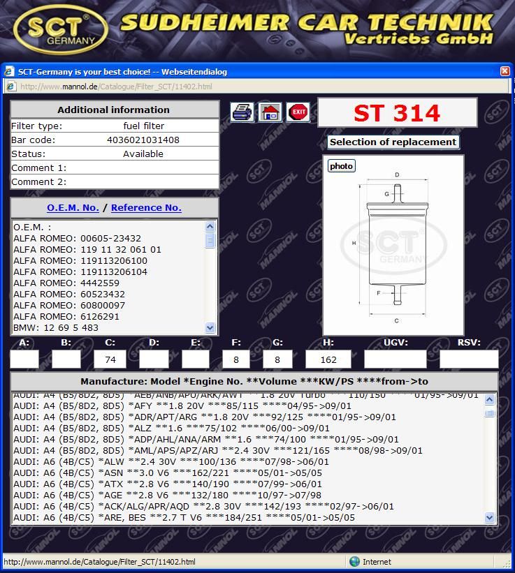 Kraftstofffilter Benzinfilter Ford Galaxy WGR 314