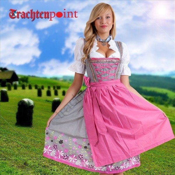 3tlg Dirndl Bluse Schuerze Trachtenkleid Gr 34 36 38 40 42 44 46 48 50