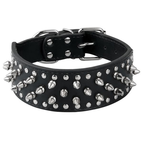 Schwarz Fa.PU Leder Hunde Halsband Hundehalsband Punk mit Nieten