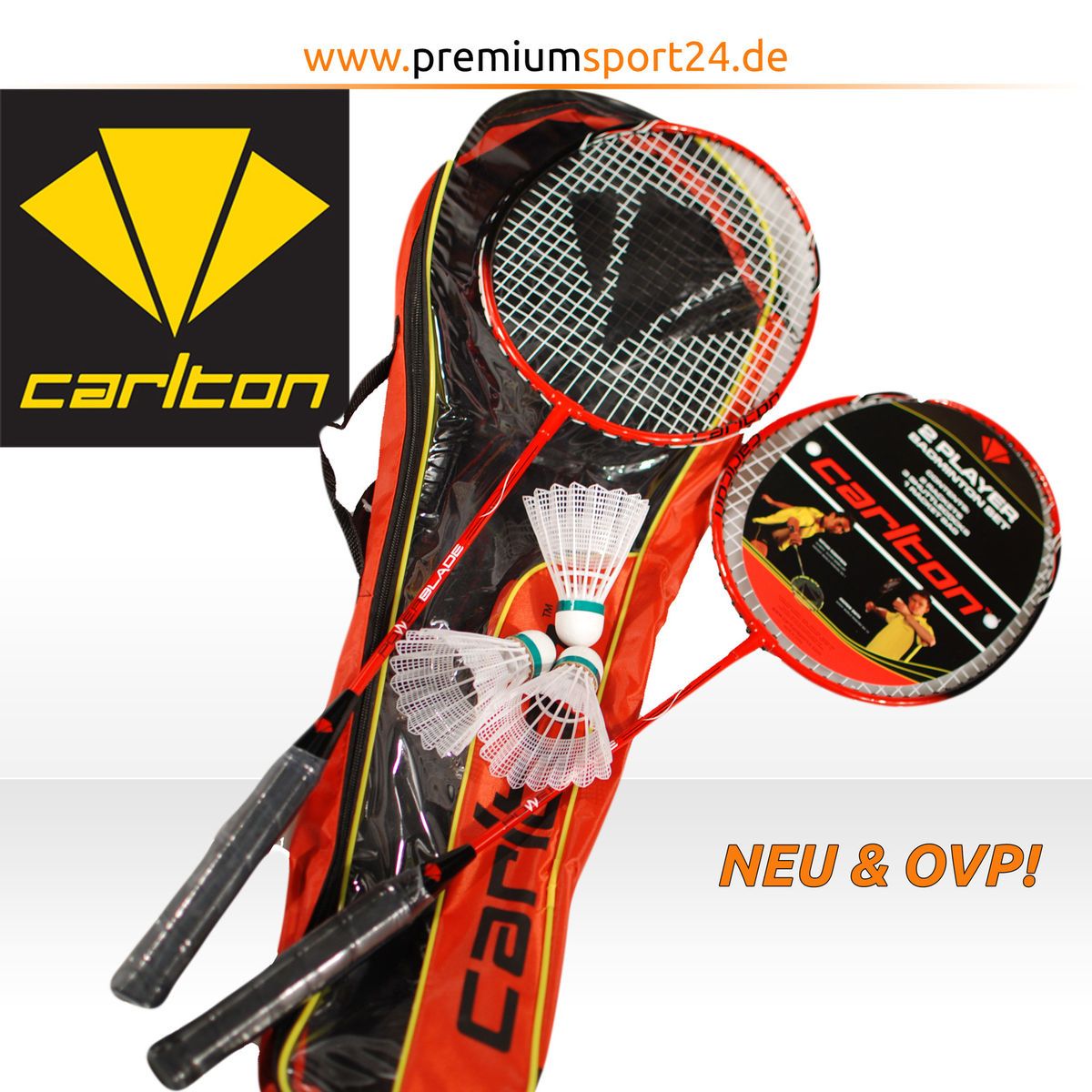 CARLTON 2er Set Badmintonschläger Tragetasche & 3 Federbälle