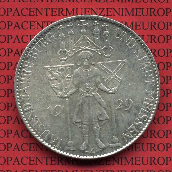 Weimarer Republik 5 Mark 1929 E Meißen J. 339 Silber