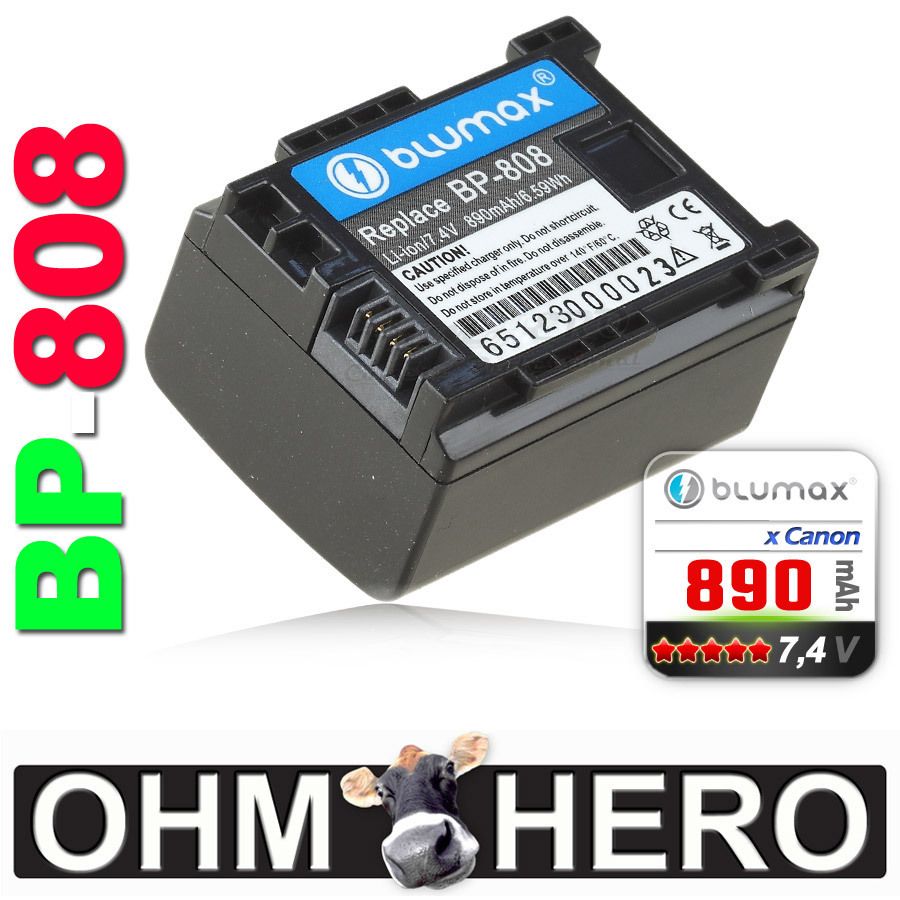 BP 808 Batteria POTENZIATA per Canon Legria FS406, FS46