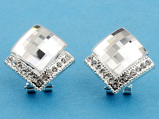 new unique crystal sparkle rhinestone square clip silver stud