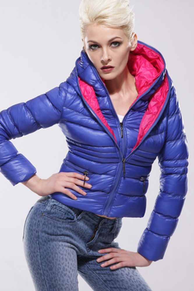 Designer Damen Step Daunen Jacke Winter Mont Cler mit Kapuze Blau s m